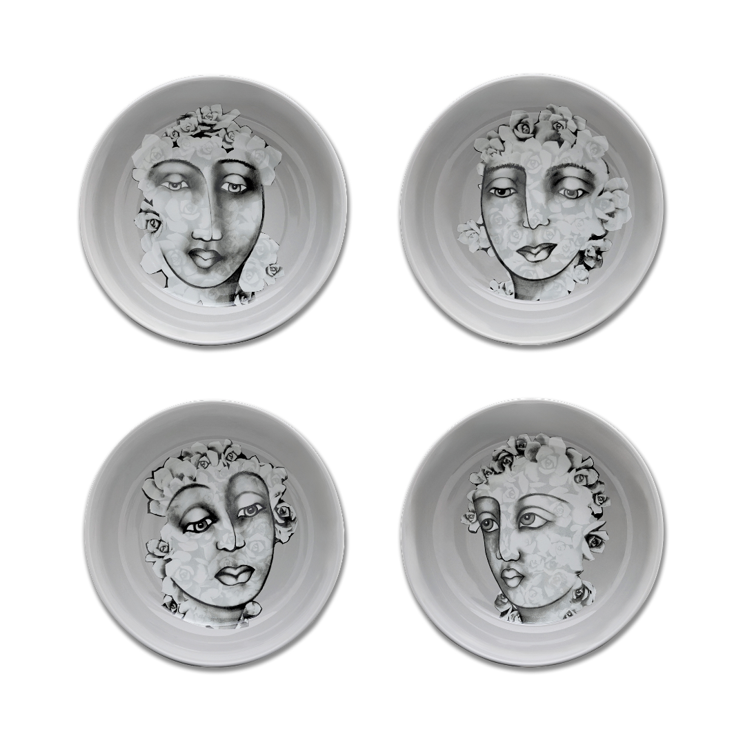 Cereal / Soup Bowl Set Of 4 - Succulent Faces