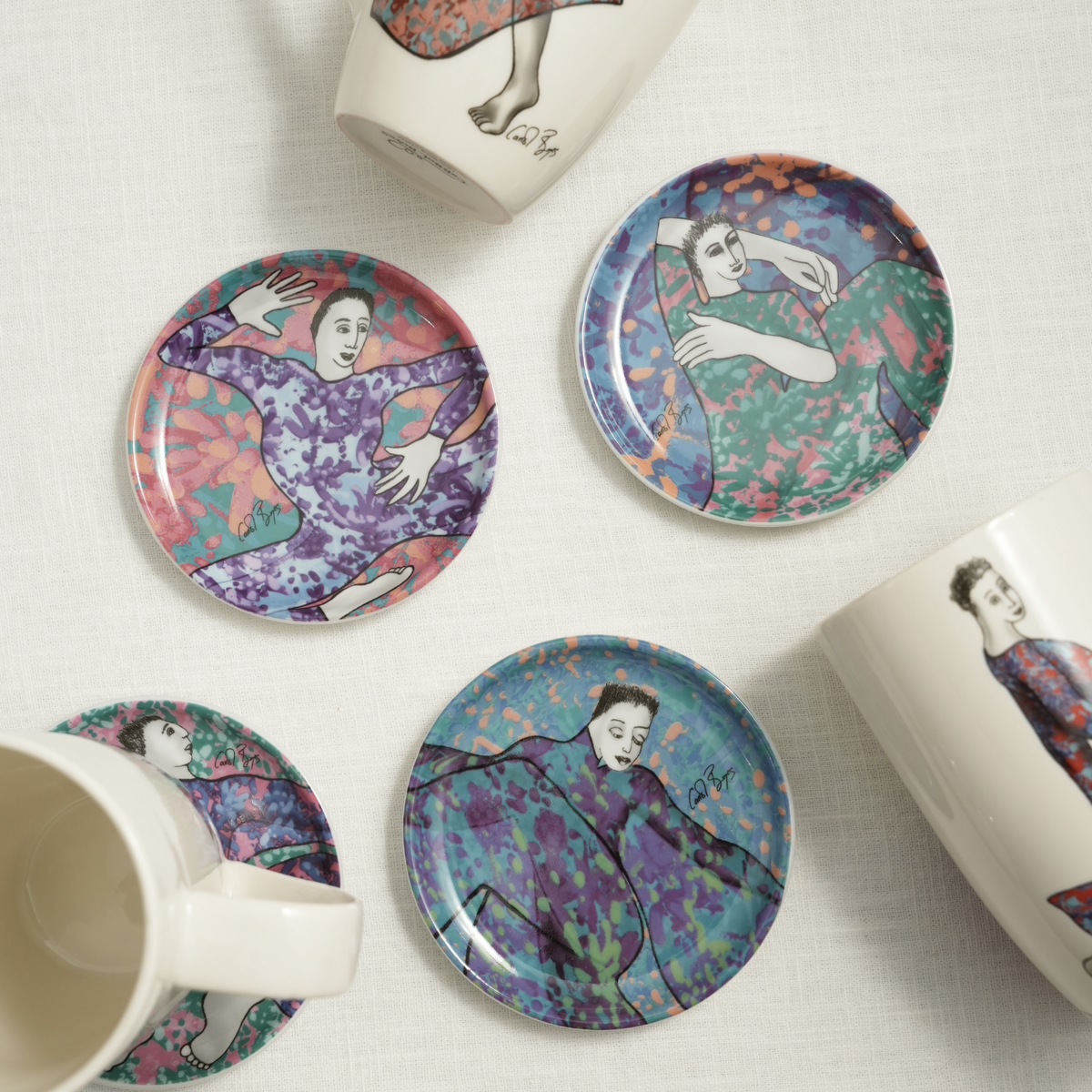 RIMMED COASTER SET OF 4 - dancing girls