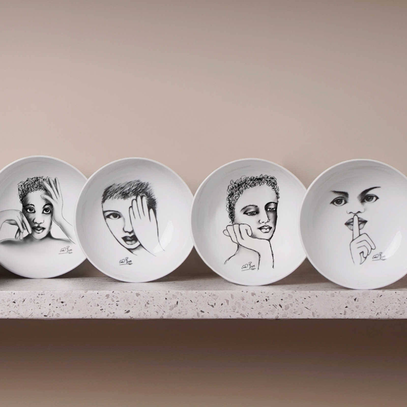 Cereal / Soup Bowl Set Of 4 - Modern Sketchbook Mix