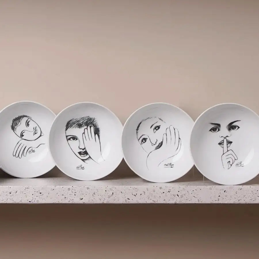 Cereal / Soup Bowl Set Of 4 - Heritage Sketchbook Mix